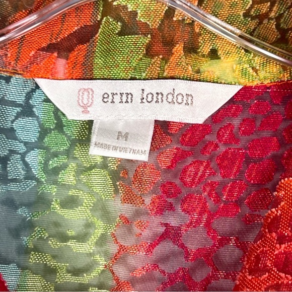 Rainbow Animal Print Top Size Medium Semi Sheer Button Blouse 3/4 Slv Leopard - Picture 6 of 10